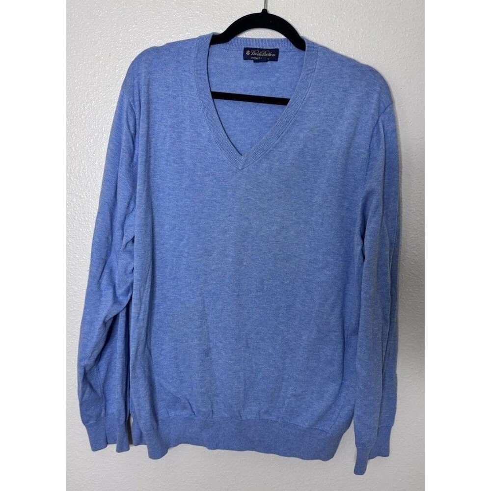 Brooks Brothers Sweater Mens Blue Supima Cotton Pullover V neck Long Sleeve XXL